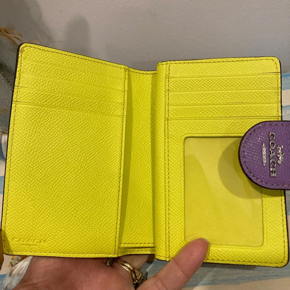 Coach Medium Corner Zip Wallet Colorblock Orange, Yellow and Purple Wallet - Picture 5 of 6